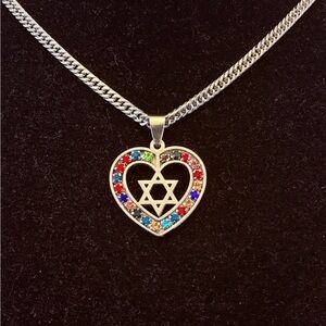 Multicolor Heart Star of David Pendant Necklace